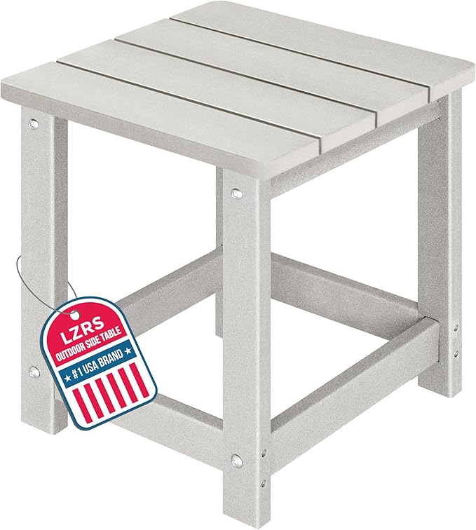 LZRS Square Patio Side Table, Heavy Duty HDPE Outdoor End Table with Wood Texture, Weatherproof Composite Table for Adirondack Chairs, Deck, Pool, Indoor/Outdoor, No Peeling or Cracking(Sand)