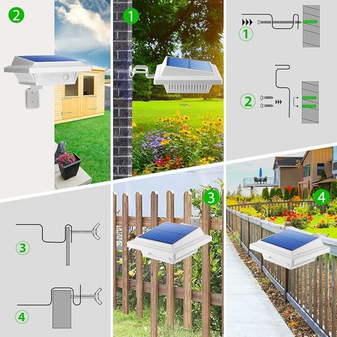 Solar Gutter Lights Outdoor, 40 LEDs Bright Solar Powered led Fence Light Deck Lights Waterproof for Wall, Deck, Fence, Stair, Step and Yard (White Shell, 4Pack, Warm White)