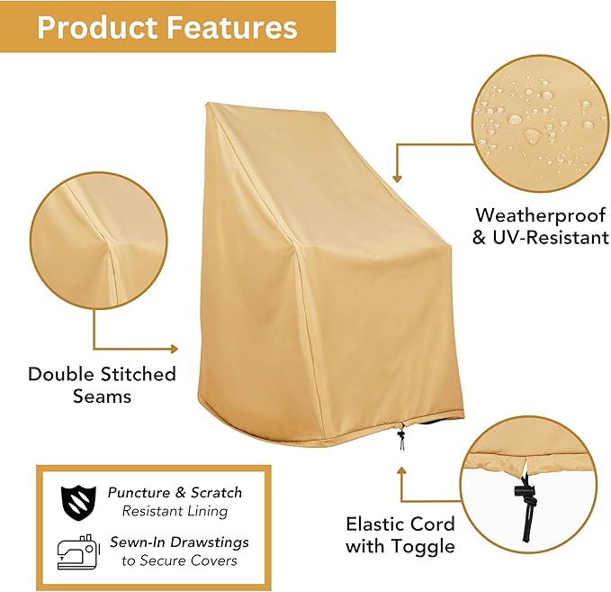 Shine Company Weatherproof Outdoor Rocking Chair Cover, 100% Woven Polyester, Elastic Cord with Toggle, Apricot Crush