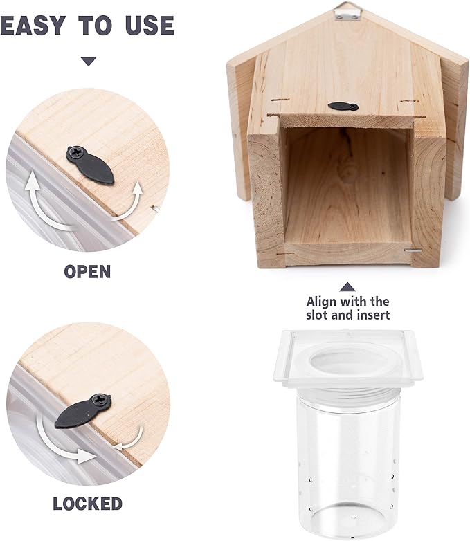 Carpenter Bee Trap for Outside - Best Bee Trap - Cabin Style Nature Hanging Wood Carpenter Bee Traps Outdoor - Insect Traps with Removable Vault (4 Pack)