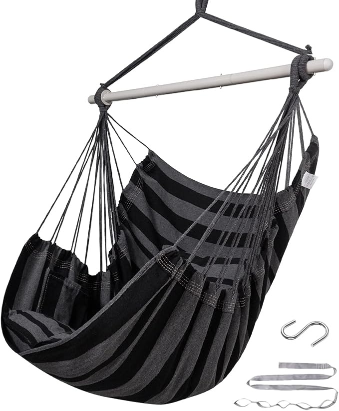 ADVOKAIR Hammock Chair Hanging Chair Swing Large Indoor with Anti-Slip Steel Spread Bar and Pocket-Max 500lbs-2 Cushions, Perfect for Bedroom,Outdoor,Patio, Porch,Backyard