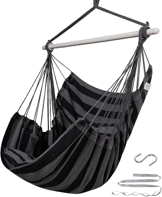 ADVOKAIR Hammock Chair Hanging Chair Swing Large Indoor with Anti-Slip Steel Spread Bar and Pocket-Max 500lbs-2 Cushions, Perfect for Bedroom,Outdoor,Patio, Porch,Backyard