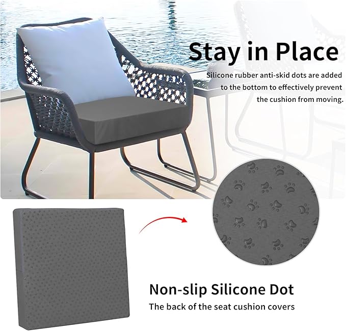 Easy-Going Waterproof Patio Cushion Covers ONLY Cover 24x24x4 inch 2 Pack Replacement Non-Slip Outdoor Seat Cushion Slipcover with Zipper. Dark Gray