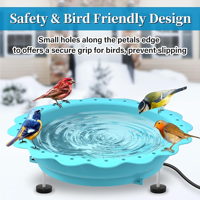 Heated Bird Bath for Outside Winter, Powerful 100W Thermostat Control Heated Bird Baths for Outdoors with 3 Metal Extension Screws, Heated Birdbath Water Heater for Garden Yard Patio Lawn(Blue)