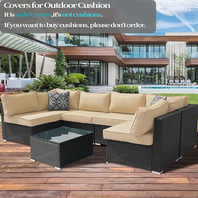 14Pcs Outdoor Cushion Covers Replacement Washable w/Zipper for 6-Seaters Sofa Patio Slipcovers Set Seat and Back Covers Only-25.6x25.6x3.9inch