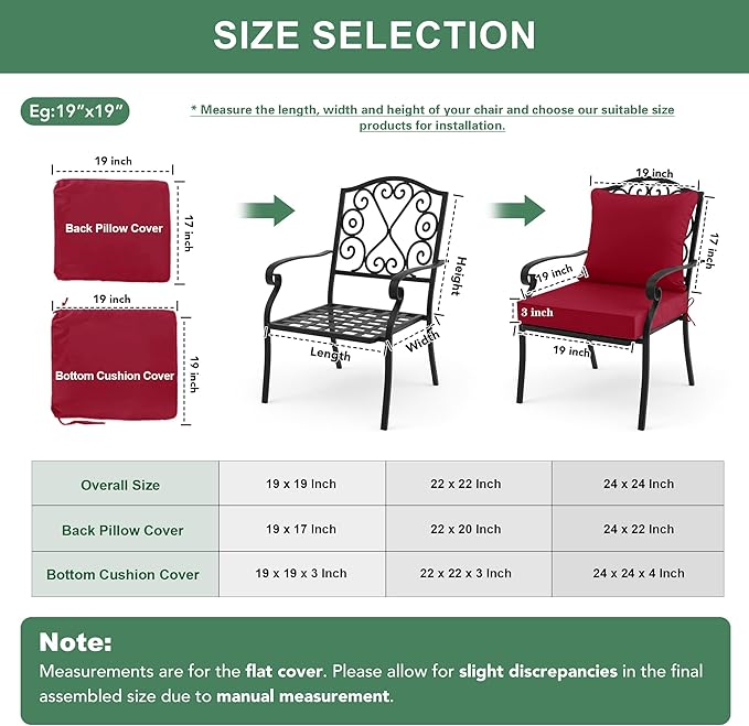Summsun Outdoor Chair Cushions, Waterproof Back Pillow and Seat Cushion Set for Patio Furniture, Outdoor Sofa Replacement Cushions with Removable Cover, 22 x 22 Inch, Red, 1 Set