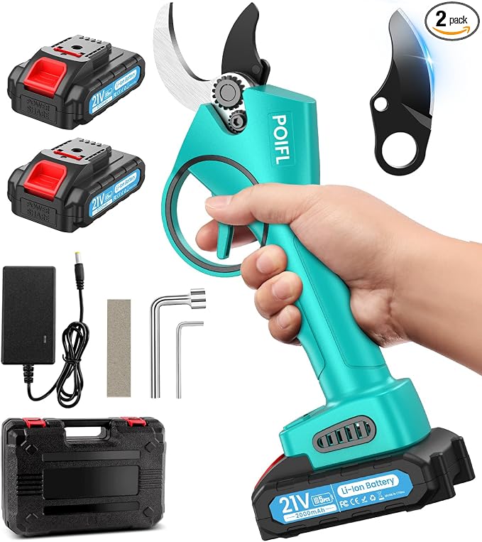 Electric Pruning Shears 1.4" with Brushless Motor, 2 x 2000mAh Battery, Sk5 Blade, Cordless Pruning Shears for Plants, Hedges, Trees, And Flowers （Blue）
