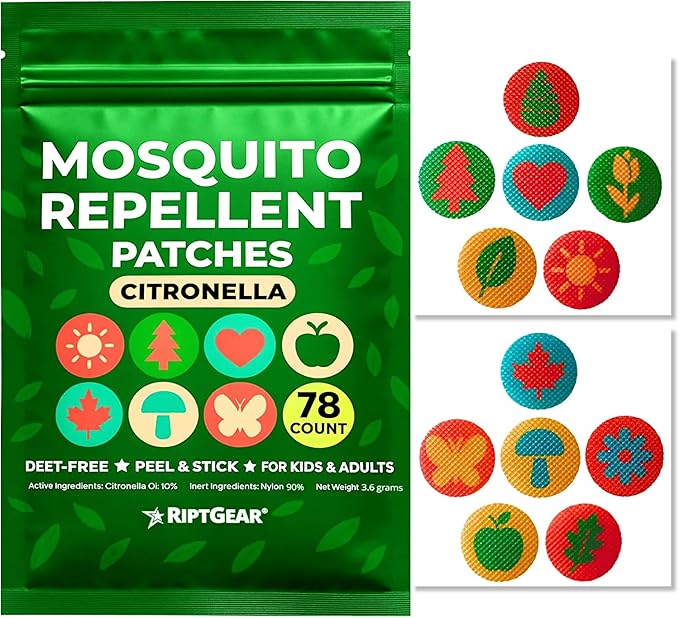 RiptGear Mosquito Patches - 78 Pack of Bug Stickers for Kids and Adults, Natural Citronella Patch Sticks to Any Surface - DEET Free Mosquito Stickers