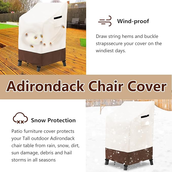 Stackable Patio Chair Covers Waterproof Patio Furniture Covers, 28 W x 36 D x 47 H InchesFits for 4-6 Stackable Dining Chairs 2 Pack (Beige & Brown)