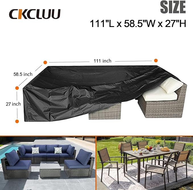 Patio Furniture Covers Waterproof Outdoor Furniture Cover Heavy Duty Outdoor Sectional Sofa Couch Cover Outside Dining Set Table and chairs Covers Heavy Duty 111" L x 58.5" W black