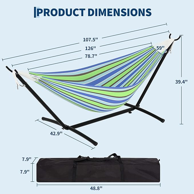 Garvee 2 Person Hammocks with Stand for Outside, Double Hammocks Portable Space Saving Heavy-Duty Steel Stand for Indoor Outdoor Patio with Carrying Bag, 450 lbs Capacity