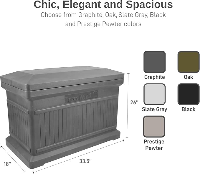 RTS Home Accents ParcelWirx Premium Horizontal Storage Cabinet/Package Delivery Box with Lift Off Lid, Graphite