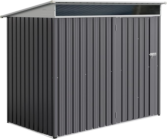 JY QAQA 6x4 FT Metal Outdoor Garden Storage Shed,Waterproof Metal Garden Sheds with Window and Lockable Double Door,Weather Resistant Steel Tool Storage House Shed for,Garden,Patio,Lawn, Dark Grey