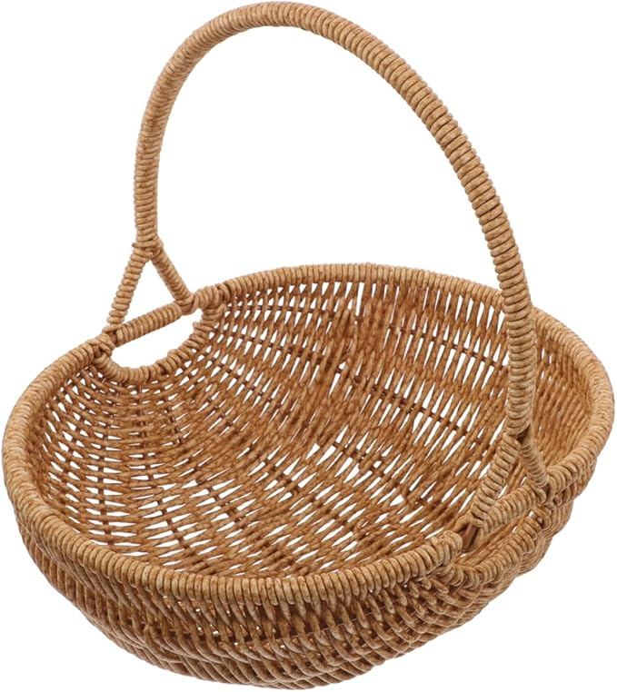 Toddmomy Rattan Basket Woven Harvest Basket with Handle Multipurpose for Picnic, Flower, Fruit, Organizing, Easter, Christmas