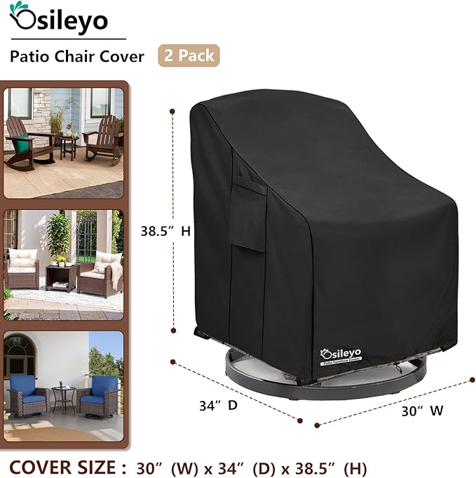 Patio Chair Covers 2 Pack,Swivel Lounge Chair Cover,Waterproof Heavy Duty Patio Furniture Covers for Outdoor Swivel Lounge Chair(30 W x 34 D x 38.5 H inches) Black