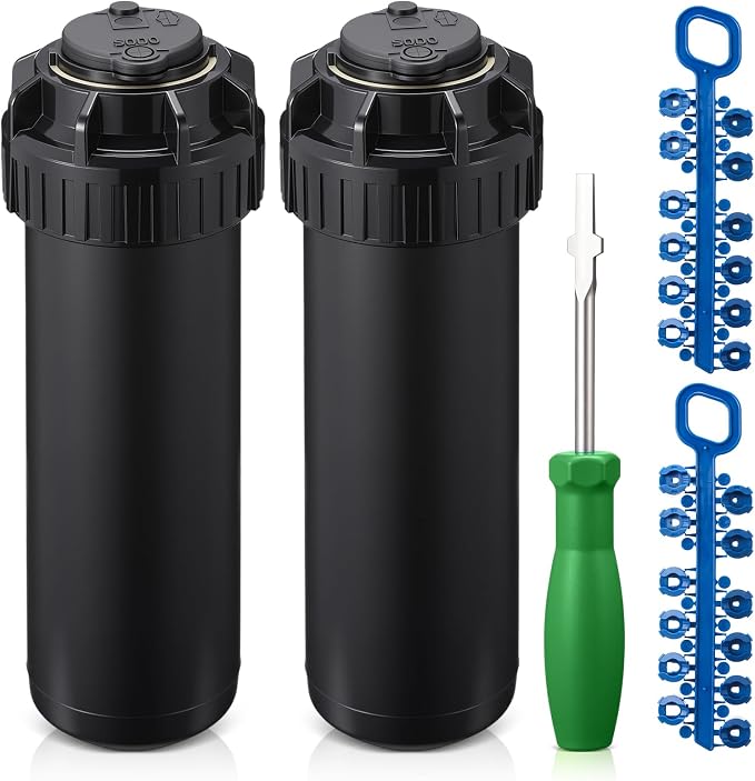 2 Pack Pop Up Sprinkler Heads with Screwdriver & Nozzle, Compatible with 5000 Series Gear Drive Rotor Sprinklers, Adjustable 25-360° Pattern, 25-50FT Spray Distance for Garden Irrigation