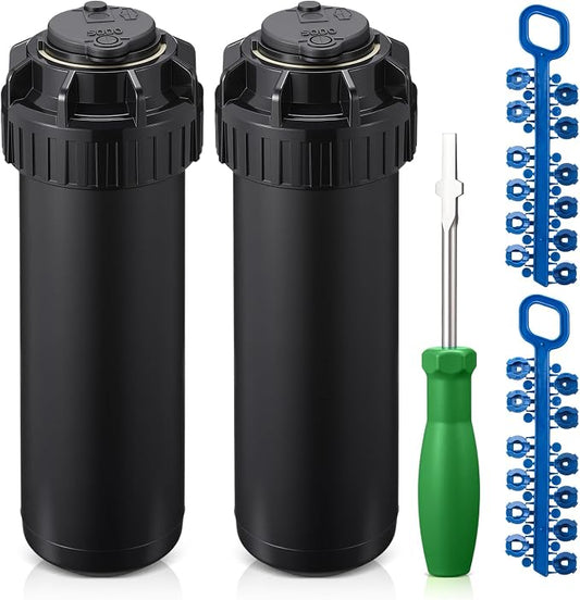 2 Pack Pop Up Sprinkler Heads with Screwdriver & Nozzle, Compatible with 5000 Series Gear Drive Rotor Sprinklers, Adjustable 25-360° Pattern, 25-50FT Spray Distance for Garden Irrigation