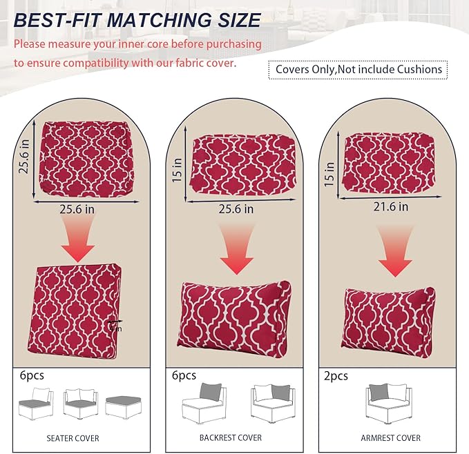 Outdoor Cushion Covers for Patio Furniture, Patio Cushion Covers Replacement with Zipper, Waterproof & Fade Resistant,Only Cover (Geometric Pattern 1, 25.6Lx25.6Wx4H - Only Covers)