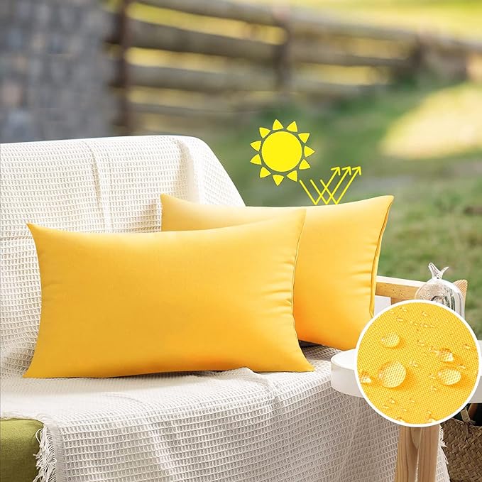 VAKADO 12x20 Lumbar Outdoor Waterproof Throw Pillow Covers Set of 2 Decorative Outside Patio Furniture Cushion Cases Decor for Bench Porch Couch Tent,Yellow