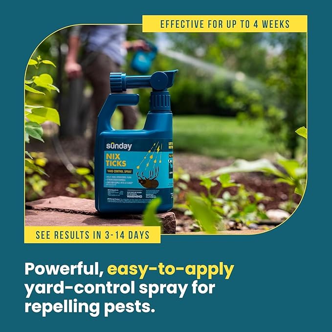 Sunday Nix Ticks - Tick Control Spray - Ready-to-Use Bug Spray - Concentrated Cedar Oil - Helps Kill Ticks, Tick Larvae, Fleas, and Mosquitos - Lasts up to 4 Weeks - 32 Fl Oz