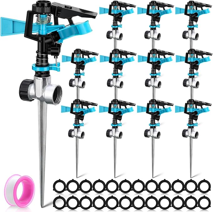 12 Pack Lawn Sprinklers for Yard Bulk Heavy Duty Water Sprinkler Head Adjustable 360 Degree Rotating Water Sprinklers Above Ground for Lawn Garden Flower Grass Irrigation Playtime