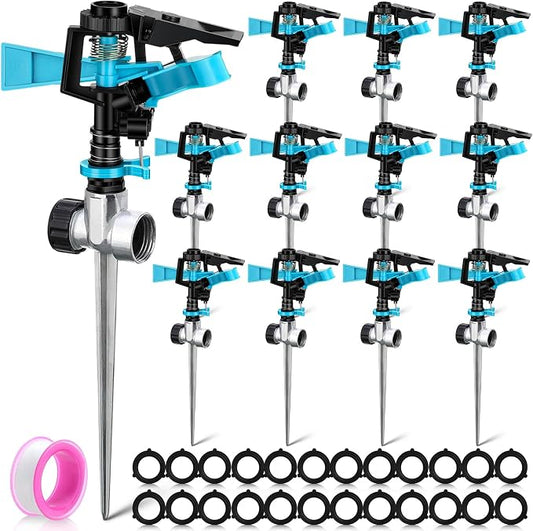 12 Pack Lawn Sprinklers for Yard Bulk Heavy Duty Water Sprinkler Head Adjustable 360 Degree Rotating Water Sprinklers Above Ground for Lawn Garden Flower Grass Irrigation Playtime