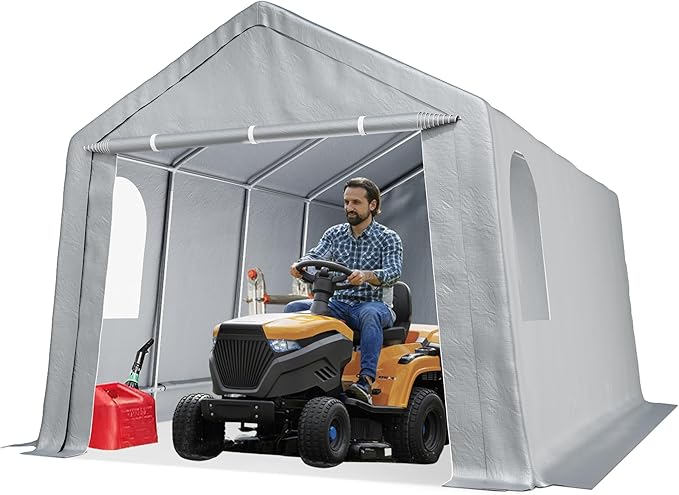 10'x10' All Season Heavy Duty Grey PE+Steel Carport, Waterproof Outdoor Storage Tent