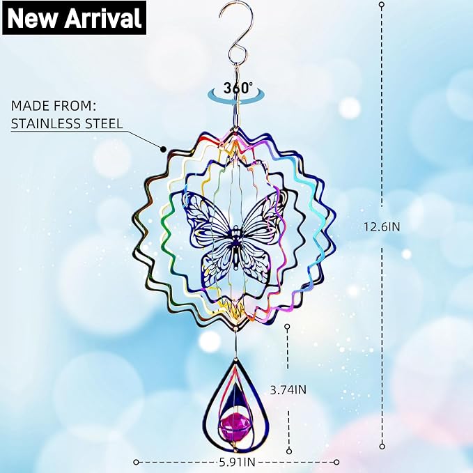 Stainless Steel Butterfly Reflective Spinners Deterrent Scarecrows to Scare Keep Woodpecker Pigeon Hawk Away from House Rainbow Wind Spinners for Outside Gifts for People with Dementia Bird Spikes