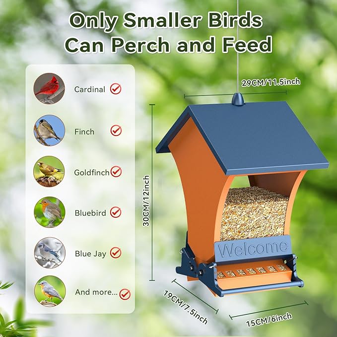 Wildpark Squirrel Proof Bird Feeders for Outdoors, 5LB Metal Hanging Feeders, Large Wild Feeders for Cardinals, Chickadees, Durable Backyard Feeders-One in Orange