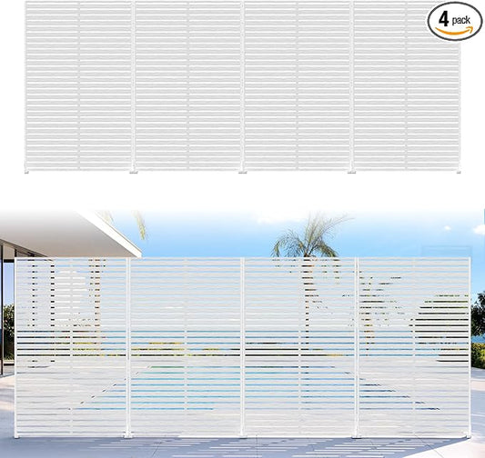 Outdoor Privacy Screen Panel 72" Freestanding Privacy Fence with Stand, HDPE Decorative Privacy Screens with Louvered 6 Panels, Weather-Resistant Panel Fence for Patio,Balcony,Pool, White