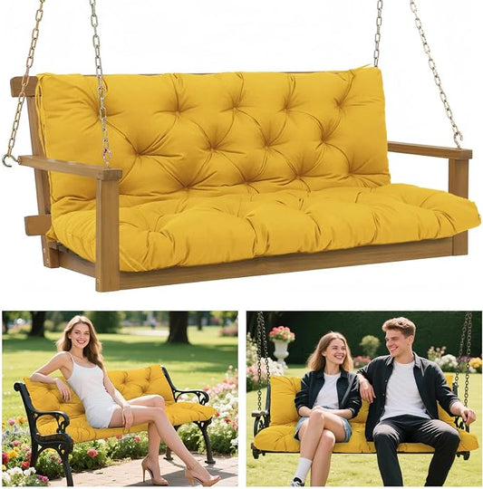 5" Thick Waterproof Porch Swing Cushion 48 x 40 in 3 Seater Replacement Outdoor Swing Cushions with Back Support Patio Swing Cushion for Outdoor Bench Furniture
