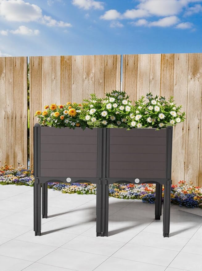 Raised Garden Bed with Legs, Outdoor Planter Boxes & Rectangular Planter, Elevated Above Ground Garden Bed Plastic Flower Pot for Patio Yard, 23.62" × 11.81" × 22.44"