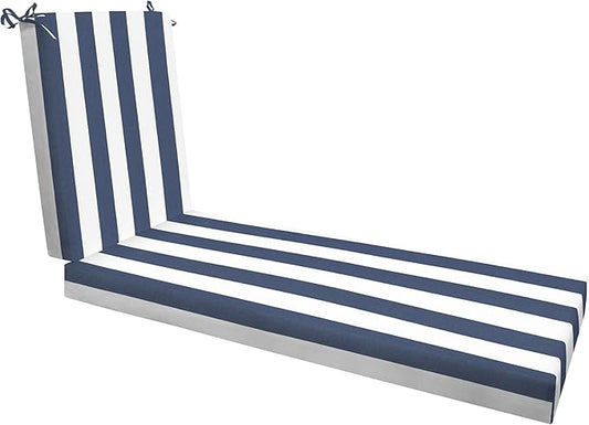 Honeycomb Outdoor Chaise Lounge Cushion for Patio Furniture, Water & Fade Resistant, Removable Cover, 24 x 73, Heritage Cabana Stripe Blue and White