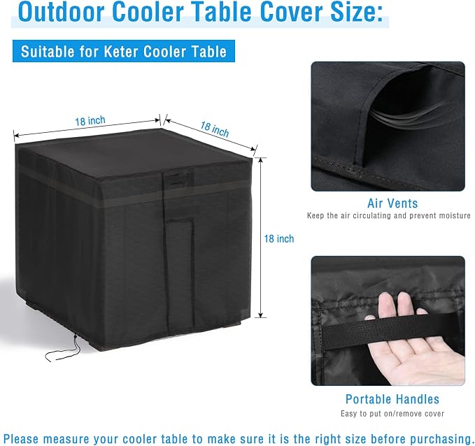 Kingling Outdoor Cooler Table Cover for Keter Cooler Tables, Waterproof Patio Storage Cooler Table Cover Patio Side Table Covers - 18''L x 18''W x18''H
