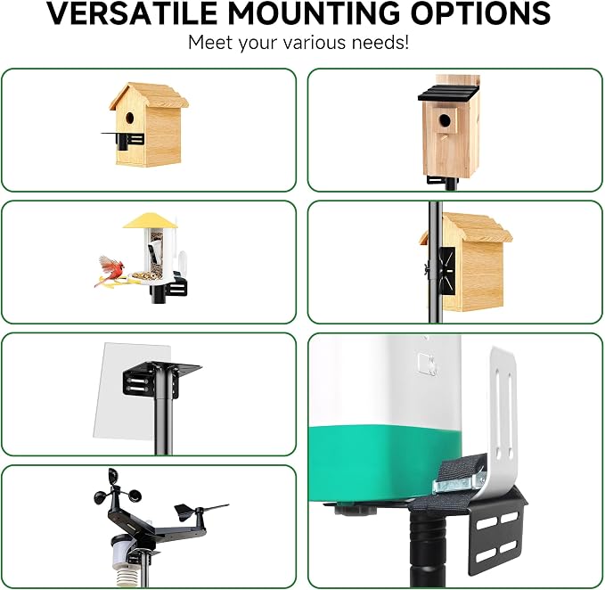 Smart Bird Feeder Pole Stand with Proof Squirrel Baffle 94" - Dia 1 Inch Bird House Pole Mount for Camera Birdfeeder, Double Hooks, Install 2 Bird Houses, Feeding Station Outdoors Heavy Duty