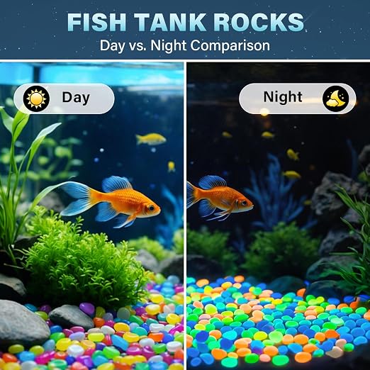 PoYang 2000pcs Glow in The Dark Rocks Outdoor - Multicolor Resin Glowing Pebbles for Landscaping, Garden, Fish Tank & Aquarium Indoor Decor, Powered by Sunlight or Lamplight (0.4"-0.7"/pc, 2.4lbs/bag)
