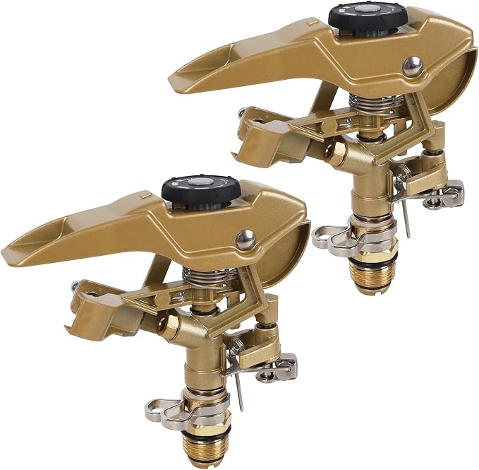 Biswing 2 Pack Impact Sprinklers, Heavy Duty Zinc Alloy Lawn Sprinkler Head with 1/2" NPT Thread, Adjustable 360 Degree Watering Sprinkler for Large Area Grass Yards Patio Garden Irrigation