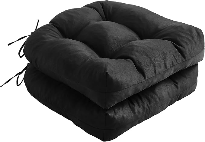 IPYNBAP Outdoor Chair Cushions Set of 2, Patio Chair Cushions with Ties,19x19+5” Tufted Outdoor Seat Cushions, Waterproof Patio Furniture Cushions, Outdoor Dining Chair Pads, Black