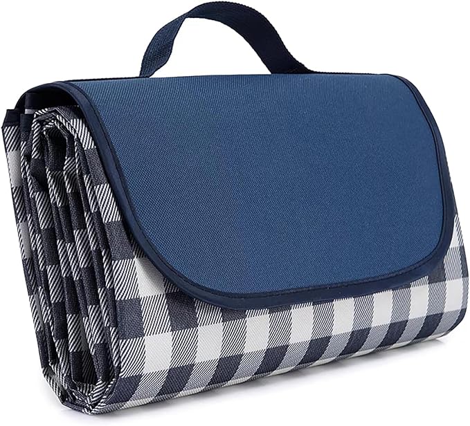 Wind Tour Waterproof Picnic Blanket with Carry Strap - Foldable Sandproof Outdoor Mat for Camping, Beach, Park - 59" x 71",Grey Grid (Single Mat)