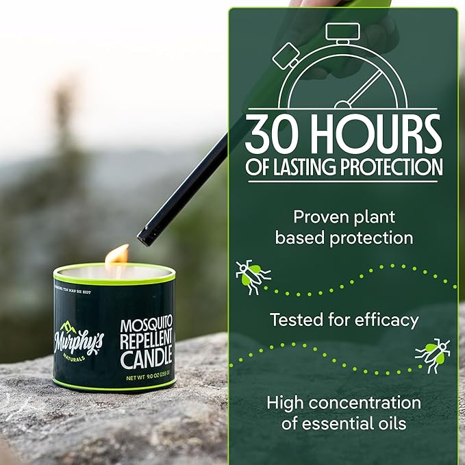 Murphy's Naturals Mosquito Bug Repellent Candle for Outdoor Patio, Citronella & Essential Oils, Soy/Beeswax Blend, 30-Hour Burn Time, 9 oz, 1-Pack