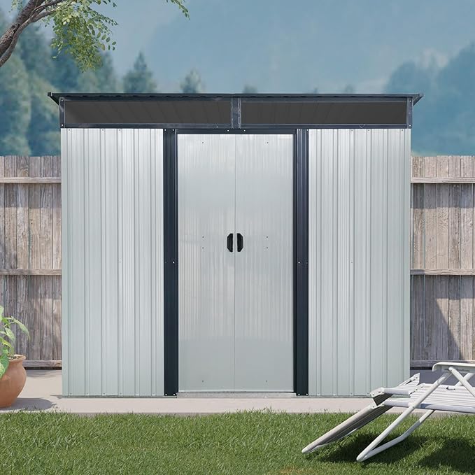 KEIKI 8x6 FT Outdoor Metal Storage Shed with Sloped Roof,Vents and Lockable Sliding Door for Garden Yard Lawn