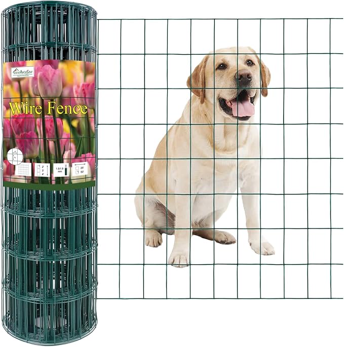 FOREHOGAR Green PVC Coated Welded Wire Fence 24 Inch x 50 Foot, 2 Inch x 3 Inch 16GA, Garden Border Fencing Roll Vinyl Coating Metal Wire Mesh for Yard Vegetable Plant Protection Poultry Netting