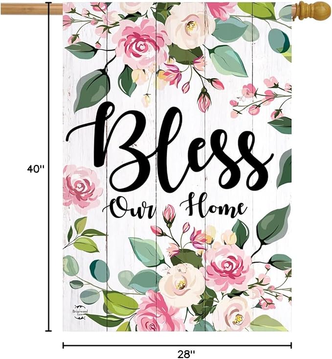 Floral Bless Our Home Double-Sided House Flag 28" x 40" Briarwood Lane