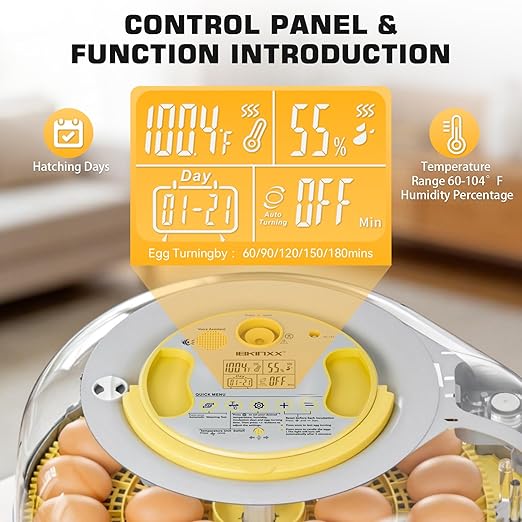 IBKINXX 26 Egg Incubator for Hatching Eggs with Smart Voice Guidance, 360° View with Automatic Temperature & Humidity Control, Auto Egg Turning & Built-in Egg Candler for Chicken, Duck, Goose & Quail