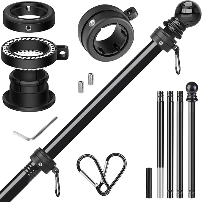 Flag Pole for Outside House, Heavy Duty Metal Flagpole for Residential, Outdoor or Porch, Stainless Steel Flag Poles, Upgraded Tangle Free Design, 1 Inch (5 FT, Black)