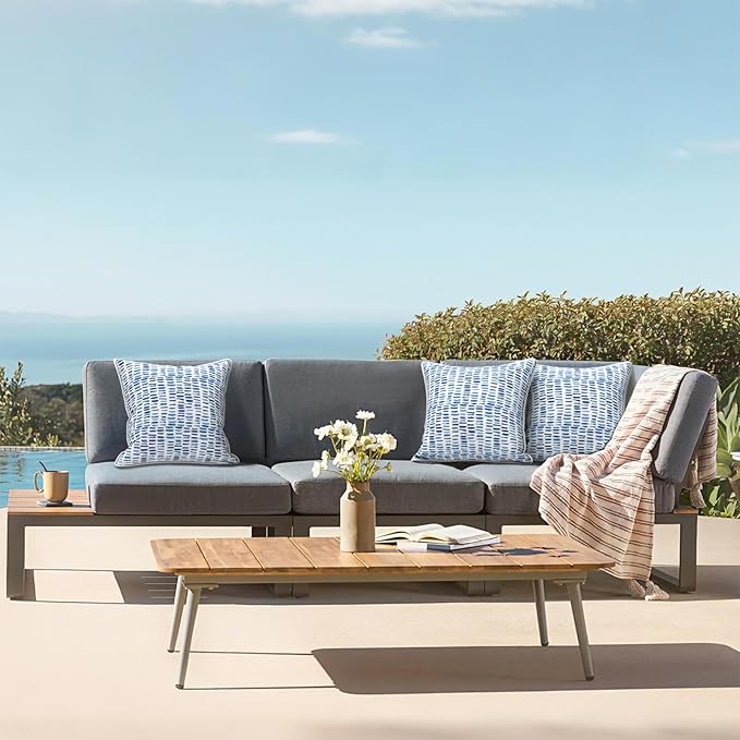 LVTXIII Outdoor Throw Pillows 20x20 Patio Waterproof Square Pillows with Piping Fade Resistant Accent Pillow for Spring Summer Garden Decoration, Set of 2, Pebble Blue
