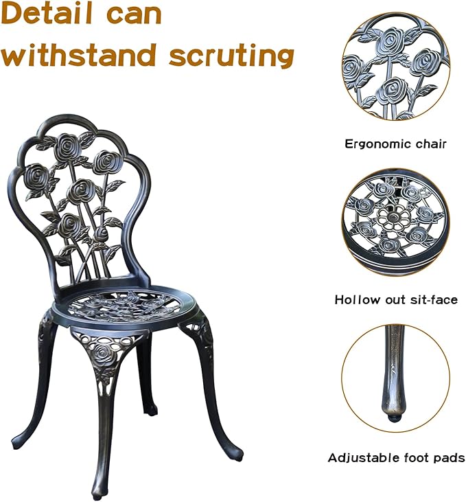 JARDIN DE CENTENNIAL Patio Bistro Set.Rust-Resistant Cast Aluminum Bistro Table Set with Umbrella Hole for Backyard (Rose Copper)