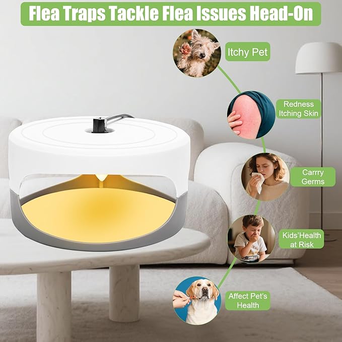 2026 Flea Traps for Inside Your Home - 4 Packs Indoor Bed Bug Interceptor & Flea Light Trap with 12 Sticky Discs & 12 Bulbs for Fleas, Bed Bug & Tick, Fleas Catcher for Bedrooms, Living Rooms