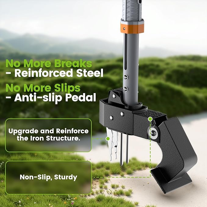 GASREKV Weed Puller Tool, 4-Claw Steel Head Stand Up Weeder, 39"-46" Adjustable Handle & Easy Eject, Root Weed Remover for Dandelion, Thistle & Crabgrass, No Bending