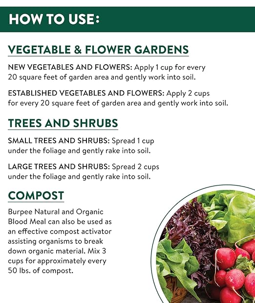 Burpee Organic Blood Meal Fertilizer | Add to Potting Soil | Excellent Natural Source of Nitrogen | for Tomatoes, Spinach, Broccoli, Leafy Greens | 3 lb, 1-Pack